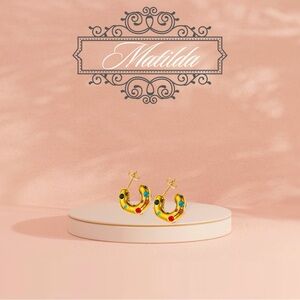 Des’on Women’s Matilda Multi Colored Gemstone Gold Hoops